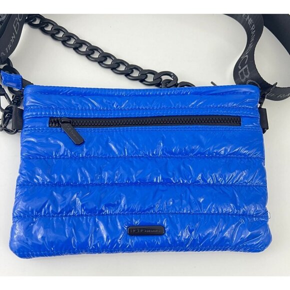 BCBGeneration Blue Quilted  Puffer Crossbody Bag 2 in 1 Chain Strap Shoulder Bag - Picture 1 of 9